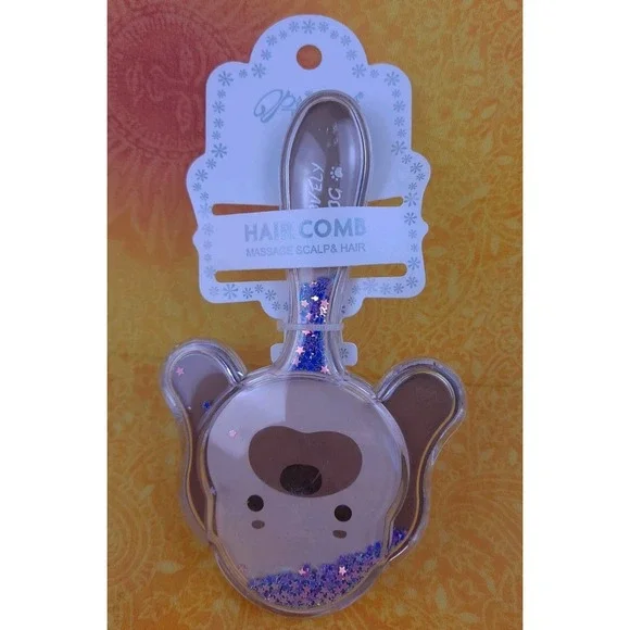Glitter Dog Shaped Hair Brush Brown Dog With Purple Glitter Massage Scalp
