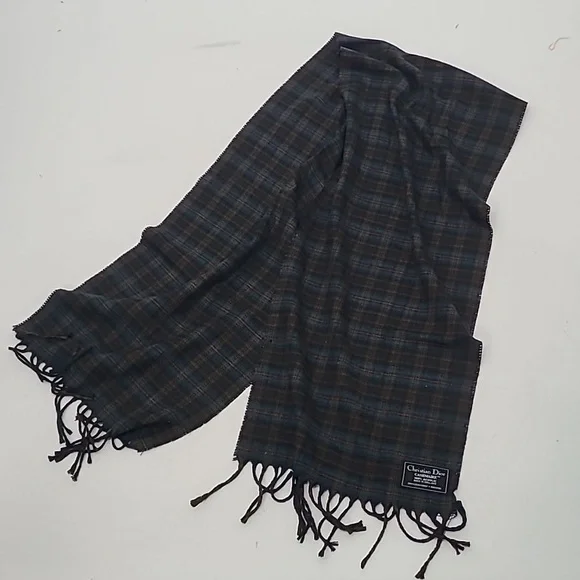 Vintage Christian Dior cashmaire tartan plaid scarf