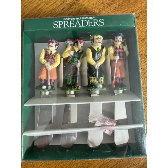 Vintage NIB Boston Warehouse Golfer Spreaders Set of 4 1999 New in Box