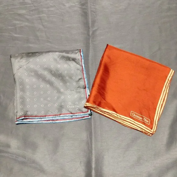 ❤️2 CHRISTIAN DIOR Pocket Square Bandana Luxurious Silk Scarf