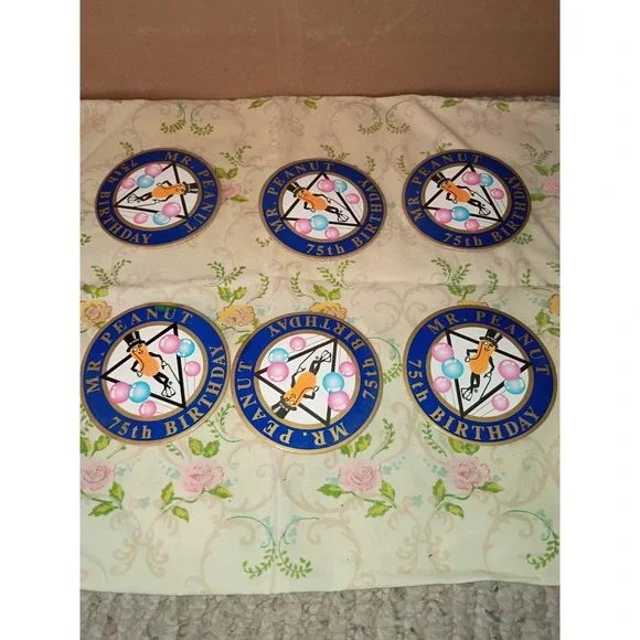 Vintage 1981 Planters Mr Peanut 75th Birthday Cork Backed Coaster (6)