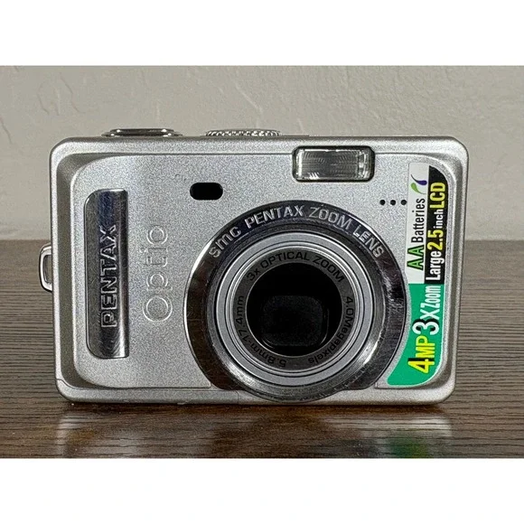 Pentax Optio S45 Digital Camera Silver 4MP 3x Optical Zoom AA- Untested- As-Is
