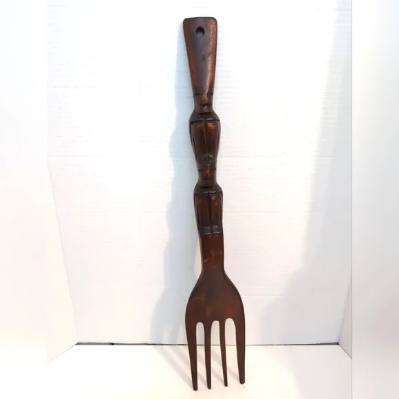 Vintage‎ Wooden Tiki Totem Hand Carved Wall Fork 21