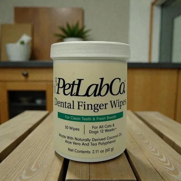 PetLab Co Dental Finger Wipes for Dogs‎ & Cats Fresh Breath Teeth Cleaner 30ct
