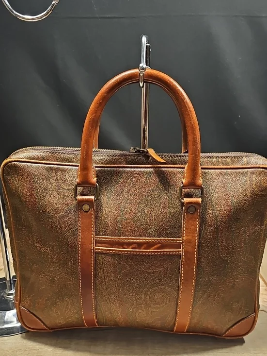 Etro Brown Paisley Leather Briefcase - Classic Travel Bag