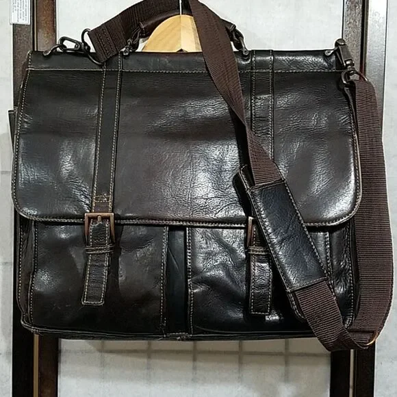 Wilson's VTG Large Chocolate Brown Leather Briefcase Men's Computer Bag Organize