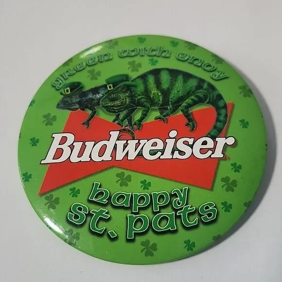 Vintage 1990s Budweiser Button Pin St. Patricks Day