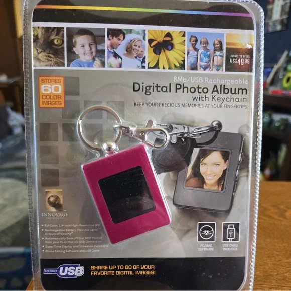 Innovage Digital Photo Album with Keychain Stores 60 Color Images, USB INCLUDED