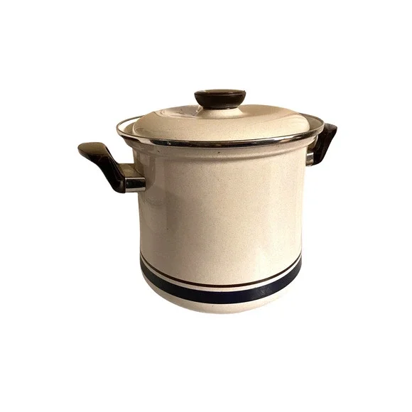 Vintage Stock Pot Porcelain Steel Sanko Contemporary Chateau Handpainted 8 Quart