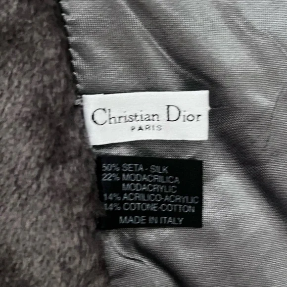 DIOR Gray Silk + Modacrylic Fur Trim Scarf