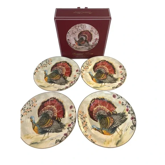 Pottery Barn Botanical Harvest Salad Plates Set of 4 New Turkey Floral 8.75