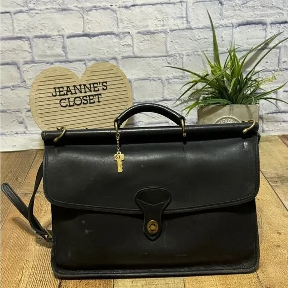 Jack Georges Traditional Classic Satchel Briefcase USA Black Leather handle