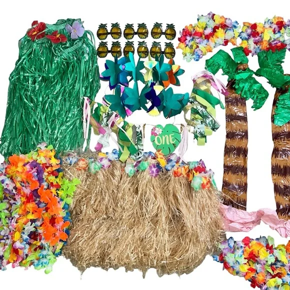 Hawaiian Luau Hula Party Decor Decoration Costume Outfit Sets Bundle Lot