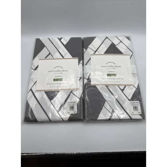 Pottery Barn Standard Pillow Shams Gray Cera Bamboo Trellis Set 2 Tiki‎ Coastal
