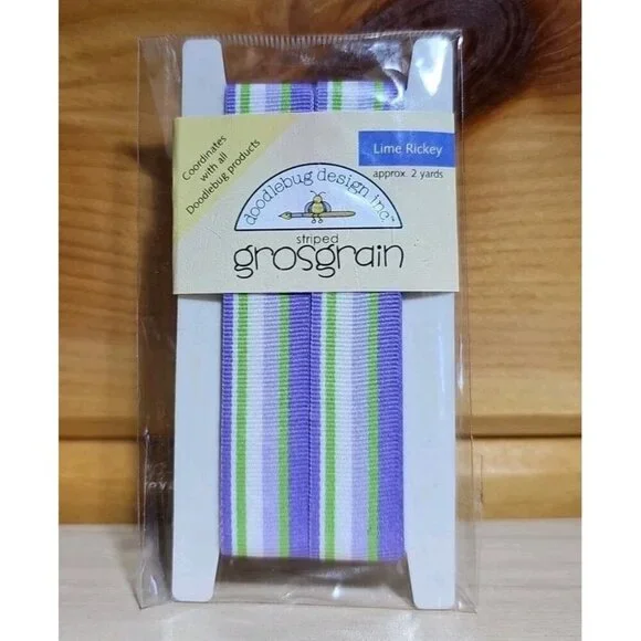 Doodlebug Ribbon Spool Striped Grosgrain Lime Rickey Purple White Green