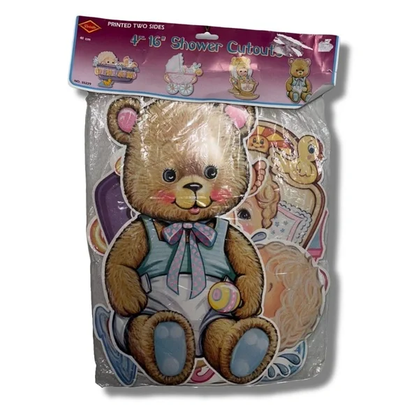 Vintage 4pc 16” Baby Shower Paper Cutouts