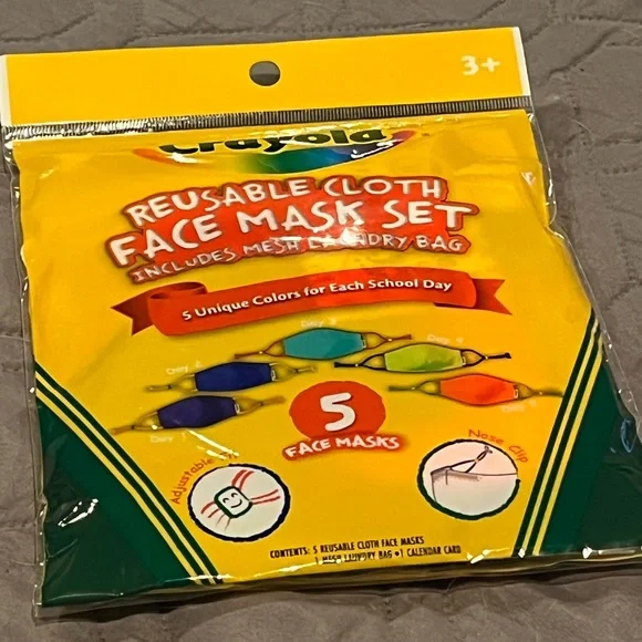 New Kids Crayola Face Masks colorful pack of 5 washable adjustable masks