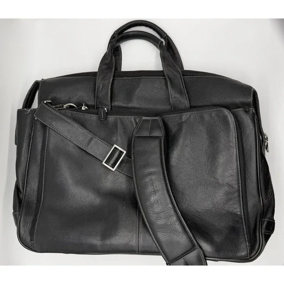 Johnston & Murphy J & M Black Pebbled Leather Briefcase Laptop Messenger Bag