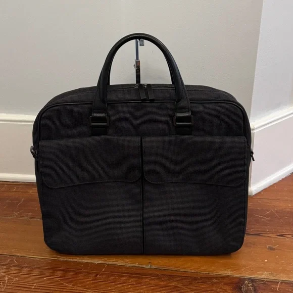 Dunhill Black Leather Dark Gray Canvas Business Bag Briefcase Men Tech Sleeve