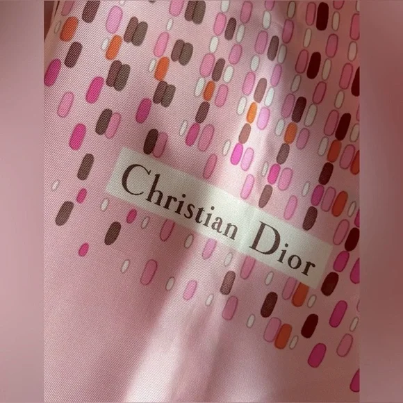 Christian DIOR Vintage Pink Mono Silk Floral Patterned Scarf