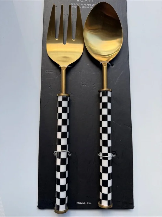 Tahari Home checkered salad servers
