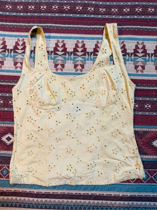 Free People yellow Tank with Floral Cutouts size large