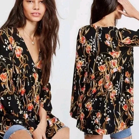 Free People Bella Print Tunic in Onyx Combo