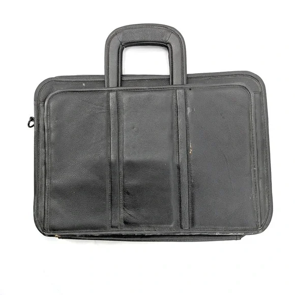 Vintage Black Faux Leather Briefcase Attache‎ Case Drop-In Handles