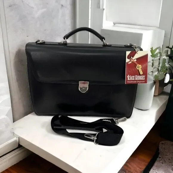 Jack Georges Black Elements Briefcase with Key & Tag