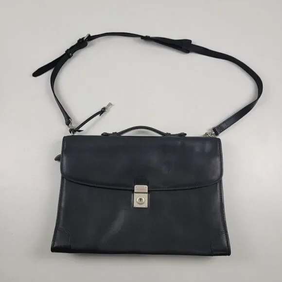Cole Haan‎ Collection Black Leather Briefcase Messenger Bag Lawyer Bag Italy