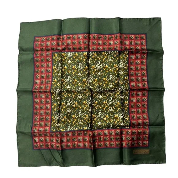 CHRISTIAN DIOR: Multicolor, 100% Silk Logo Scarf 17