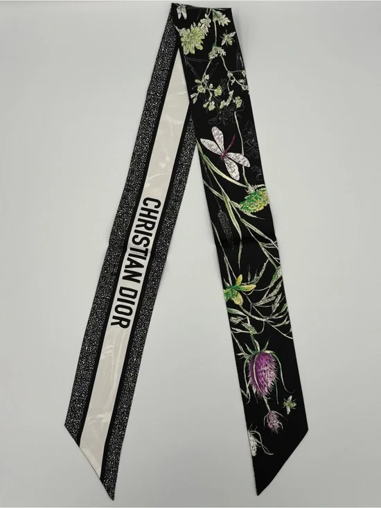 Christian Dior Herbarium Mitzah Silk Scarf Black Dragonfly Botanical