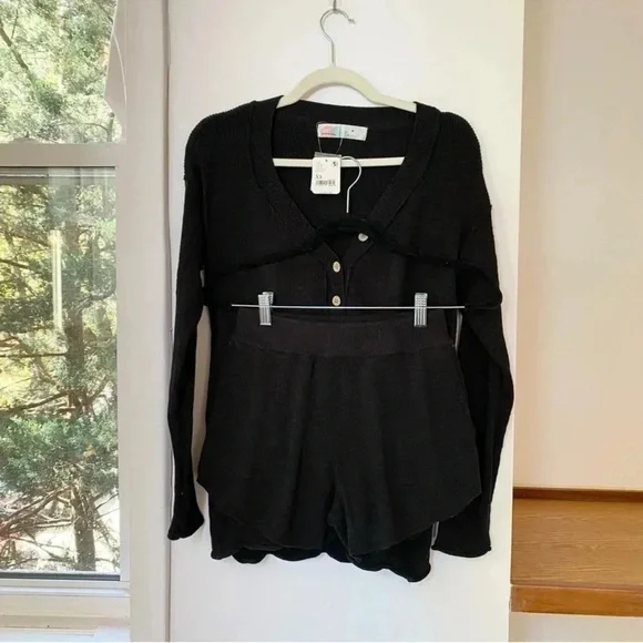 NWT Free People Two-Piece Cardigan Sweater Set Black XS