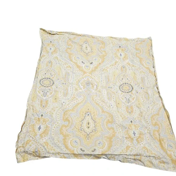Pottery‎ Barn Pillow Sham Euro Organic Cotton Floral Paisley Yellow Tan Gray