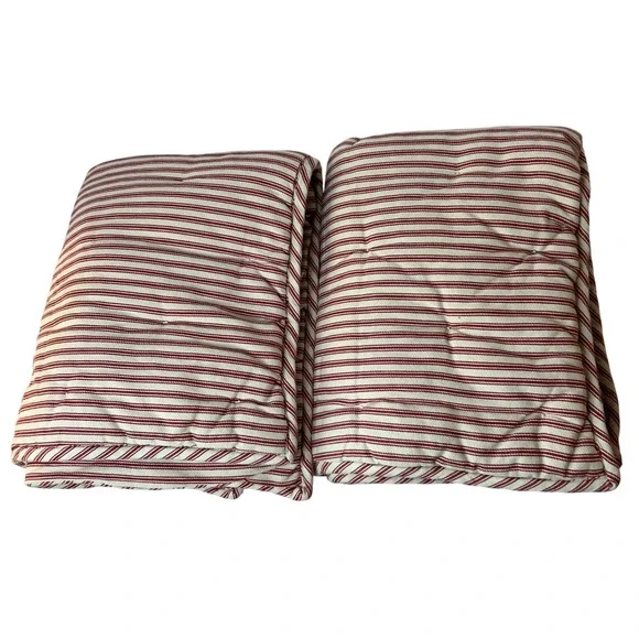 Pottery‎ Barn Red Ticking Stripe Quilted Standard Pillow Sham Cotton Tie Back