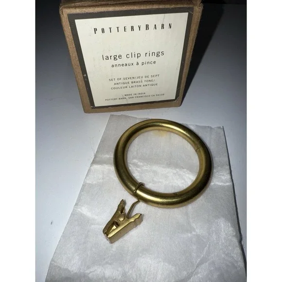 Set Of 7 Pottery‎ Barn Small Antique Brass Finish Double Ring Curtain Rings NEW