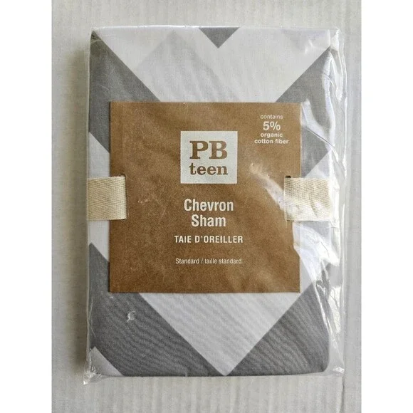 Pottery Barn Teen Chevron Standard Pillow Sham NEW NIP Gray White 100% Cotton PB
