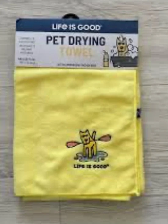 Life Is Good -Yellow Rocket the Dog Pet Drying MICROFIBER Towel!