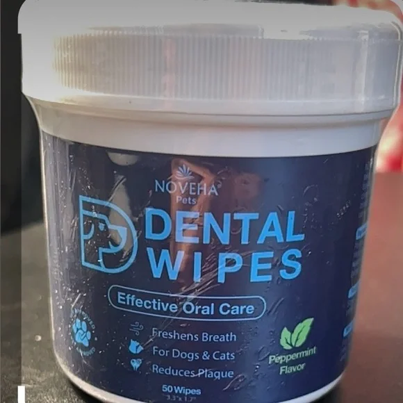 NOVEHA Pets Dogs Cats Dental Finger Wipes 50 Count Jar NWT
