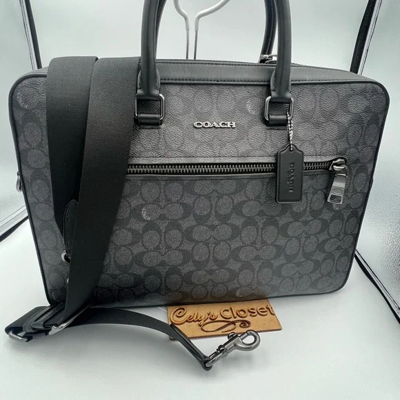 Coach Slim Brief In Signature Canvas With Trolley Sleeve