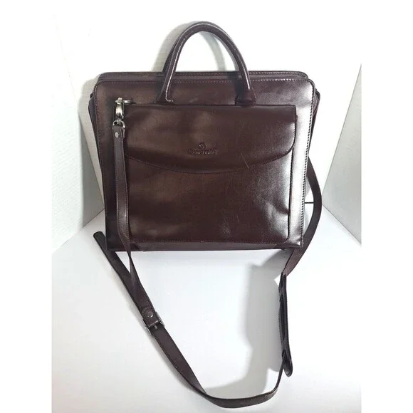 Vintage Samsonite 3 Ring Binder Notebook Genuine Leather Brown Zip Handles Zip