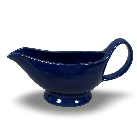 Pottery Barn Sausalito Cobalt Blue Gravy Boat Stoneware Glossy Sauce Server