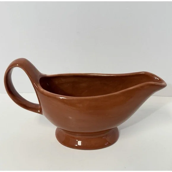 Pottery Barn SAUSALITO Footed Gravy Boat Dish Bowl Spice Terracotta Brown Rust
