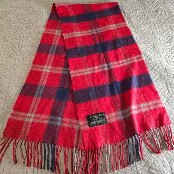 Vintage Christian Dior plaid fringe scarf