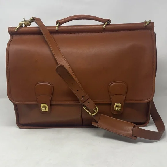 Vintage Coach Dowel British Tan Leather Laptop Briefcase #5297🖤