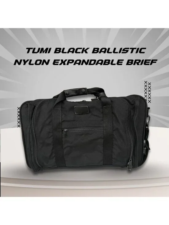 Tumi Black Ballistic Nylon Expandable Briefcase With Shoulder Strap & Multiple