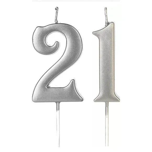 Silver 21st & 12th Birthday Candles for Cake, Number 21 12 1 2 Glitter