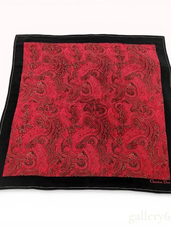 Christian Dior Red Paisley Pattern Silk Scarf 32