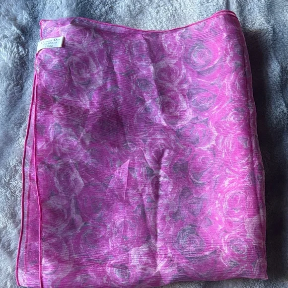 Christian Dior Long Pink Floral Scarf