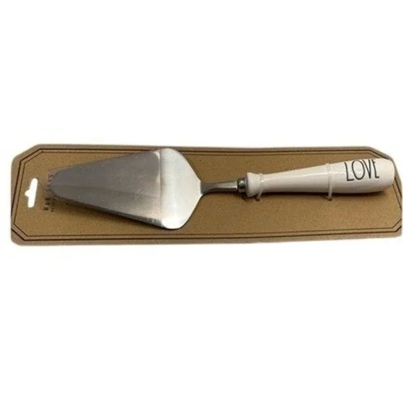 Rae Dunn Cake Server Wedding Collection LOVE White Ceramic Stainless Steel 11